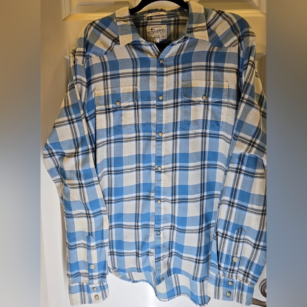Lucky Brand Blue and White Plaid Shirt